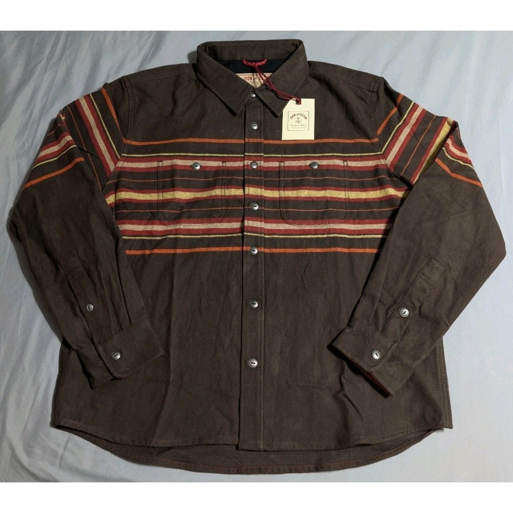 Iron & Resin Upland Shirt Mens 2XL Brown Stripe Western Heavy Cotton 104301 NWT